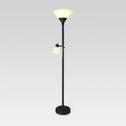 Mother Daughter Torchiere Floor Lamp Black With Glass Shade - Threshold™: Metal Body, ETL Listed, Dimmable
