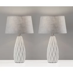 2pc Joan Table Lamps Bonus White - Adesso: Ceramic Base, Cone Shade, No Assembly Required