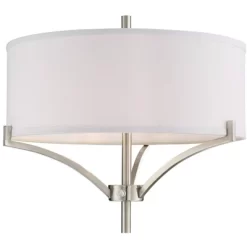 360 Lighting Modern Floor Lamp 62" Tall Black And Brushed Steel Column White Linen Drum Shade For Living Room Reading Bedroom Office -Lighting Discount Store GUEST c26caff9 28ce 491d a884 e7c350598742