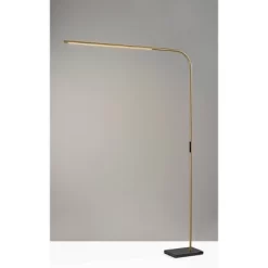 Adesso Cullen Arc Lamp (Includes LED Light Bulb) With Smart Switch Antique Brass: Marble Base, Frosted Diffuser, ETL Listed, Touch Sensor