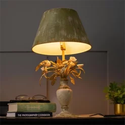 Vintage-Style Table Lamp With Distressed Green Shade And Floral Base, Rustic Home Decor Accent Piece, 1pc -Lighting Discount Store GUEST c3b4413e 5a42 403b ae72 3815e73ef919
