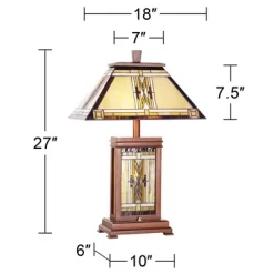 Robert Louis Tiffany Walnut Mission Rustic Table Lamp 27" Tall Wood With Nightlight Stained Art Glass Shade For Bedroom Living Room Bedside Nightstand -Lighting Discount Store GUEST c559cba2 91b8 4ff1 b44c 4a474b24c939