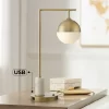 Possini Euro Design Luna Mid Century Desk Table Lamp 26 1/2" High Brass Metal With USB Charging Port Opal Glass Shade For Bedroom Living Room Bedside