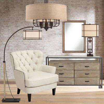 Franklin Iron Works Gentry Industrial Rustic Farmhouse Arc Floor Lamp 71 1/2" Tall Oil Rubbed Bronze Oatmeal Drum Shade For Living Room Reading Office 8 Franklin Iron Works Gentry Industrial Rustic Farmhouse Arc Floor Lamp 71 1/2" Tall Oil Rubbed Bronze Oatmeal Drum Shade For Living Room Reading Office - Image 8