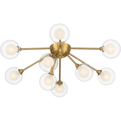 Possini Euro Design Spheres Modern Ceiling Light Flush Mount Fixture 28" Wide Warm Brass 9-Light LED Clear Globe Glass For Bedroom Kitchen Living Room 6 Possini Euro Design Spheres Modern Ceiling Light Flush Mount Fixture 28" Wide Warm Brass 9-Light LED Clear Globe Glass For Bedroom Kitchen Living Room - Image 6
