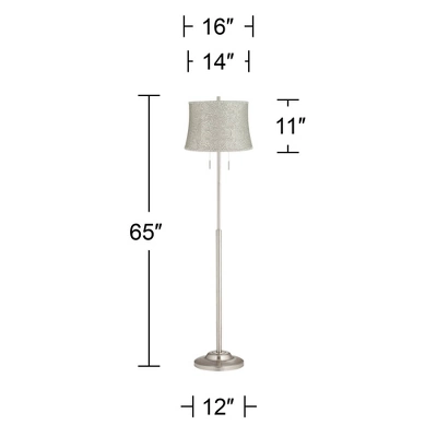 360 Lighting Abba Modern 65" Tall Standing Floor Lamp Skinny Pole Twin Pull Chain Silver Metal Brushed Steel Finish Bedroom Drum Newlin Cream Shade 3 360 Lighting Abba Modern 65" Tall Standing Floor Lamp Skinny Pole Twin Pull Chain Silver Metal Brushed Steel Finish Bedroom Drum Newlin Cream Shade - Image 3