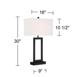 360 Lighting Todd 30" Tall Large Rectangular Modern End Table Lamps Set Of 2 USB Port AC Power Outlet Black Metal Living Room Charging White Shade -Lighting Discount Store GUEST cdaa8b2a 1958 4708 aa11 b29c62f0812e