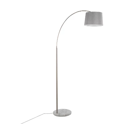 LumiSource March Contemporary Floor Lamp In White Marble And Nickel With Gray Linen Shade: Metal Body, Push Button Foot Switch 3 LumiSource March Contemporary Floor Lamp In White Marble And Nickel With Gray Linen Shade: Metal Body, Push Button Foot Switch - Image 3