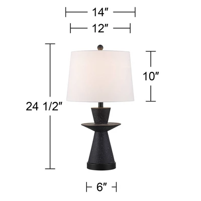 360 Lighting Fiona 24 1/2" High Mid Century Modern Table Lamps Set Of 2 USB Port Black Metal White Shade Living Room Charging Bedroom Bedside House 3 360 Lighting Fiona 24 1/2" High Mid Century Modern Table Lamps Set Of 2 USB Port Black Metal White Shade Living Room Charging Bedroom Bedside House - Image 3