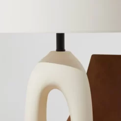 Brightech Artemis Mid-Century (Includes LED Light Bulb) Round Table Lamp Beige Ceramic: Matte Finish, USB Port, Linen Shade, UL Listed, 22" Height -Lighting Discount Store GUEST cf98402c 7d09 4535 8b0e 6195acaa9900