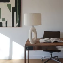 Brightech Artemis Mid-Century (Includes LED Light Bulb) Round Table Lamp Beige Ceramic: Matte Finish, USB Port, Linen Shade, UL Listed, 22" Height -Lighting Discount Store GUEST d2ccaade 9f1d 44a0 b5c2 ba1623a4ee23