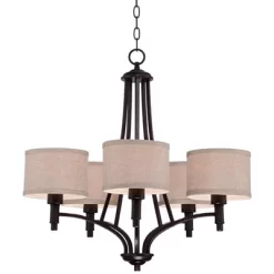 Franklin Iron Works La Pointe Oil Rubbed Bronze Pendant Chandelier 26" Wide Rustic Oatmeal Linen Shade 5-Light Fixture For Dining Room Kitchen Island -Lighting Discount Store GUEST d3568520 e7b6 415b 845e b4ceddc67fe8
