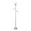 Torchiere Floor Lamp With 2 Reading Lights And Scalloped Glass Shades Metallic Silver - Lalia Home