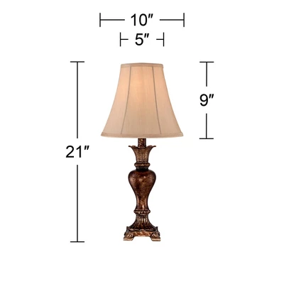 Regency Hill Xavier Traditional Accent Table Lamp 21" High Warm Bronze Urn Footed Base Natural Tone Bell Shade For Bedroom Living Room Bedside Office 3 Regency Hill Xavier Traditional Accent Table Lamp 21" High Warm Bronze Urn Footed Base Natural Tone Bell Shade For Bedroom Living Room Bedside Office - Image 3