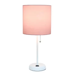 19.5" Bedside Power Outlet Base Metal Table Desk Lamp In White With Light Pink Fabric Shade - Creekwood Home 10 19.5" Bedside Power Outlet Base Metal Table Desk Lamp In White With Light Pink Fabric Shade - Creekwood Home -Lighting Discount Store GUEST d8993af5 3d97 420a b2c7 16e81e29bd9f