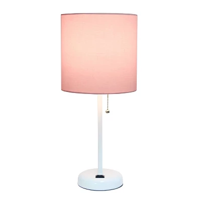 19.5" Bedside Power Outlet Base Metal Table Desk Lamp In White With Light Pink Fabric Shade - Creekwood Home 4 19.5" Bedside Power Outlet Base Metal Table Desk Lamp In White With Light Pink Fabric Shade - Creekwood Home - Image 4