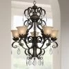 Kathy Ireland French Bronze Chandelier 31" Wide Rustic Crystal Amber Bell Glass 5-Light Fixture For Dining Room House Home Kitchen