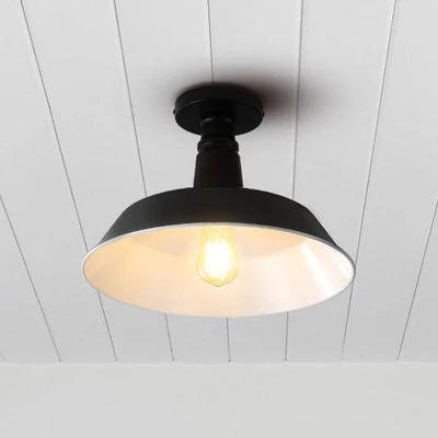 14" 1-Light Camila Classic Industrial Indoor/Outdoor Iron LED Semi Flush Mount Black/White - JONATHAN Y 1 14" 1-Light Camila Classic Industrial Indoor/Outdoor Iron LED Semi Flush Mount Black/White - JONATHAN Y