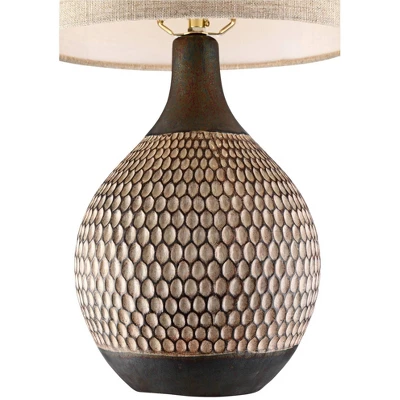 360 Lighting Mid-Century Modern Accent Table Lamp With USB Charging Port 21" High Wood Brown Ceramic Oatmeal Drum Shade Living Room Desk Bedroom 4 360 Lighting Mid-Century Modern Accent Table Lamp With USB Charging Port 21" High Wood Brown Ceramic Oatmeal Drum Shade Living Room Desk Bedroom - Image 4