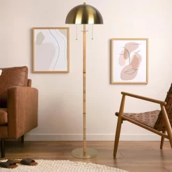 Gold Brass 2-Light Floor Lamp With Natural Rattan Tube & Dual Pull Chains -Lighting Discount Store GUEST e05d7286 19c6 40bb 8cb9 451a989c211e