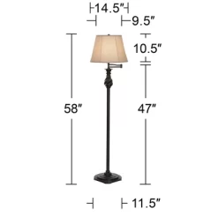 Regency Hill Traditional Swing Arm Floor Lamp 58" Tall Painted Black Bronze Swirl Font Faux Silk Beige Shade For Living Room Reading Office -Lighting Discount Store GUEST e1753885 9cf3 4a51 b96a 48833f7c52e5