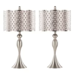 LumiSource (Set Of 2) Ashland 27" Contemporary Table Lamps Brushed Nickel With Laser Cut Shade: Metal Body, Linen Shade, UL Listed -Lighting Discount Store GUEST e28579f9 6102 4ece a156 fac3c931eb65