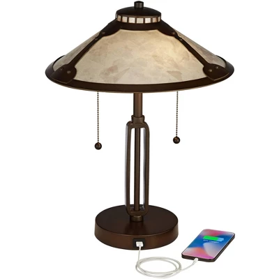 Franklin Iron Works Samuel Industrial Desk Lamp 20" High Rubbed Bronze With USB Charging Port Natural Mica Shade For Bedroom Living Room Bedside Desk 2 Franklin Iron Works Samuel Industrial Desk Lamp 20" High Rubbed Bronze With USB Charging Port Natural Mica Shade For Bedroom Living Room Bedside Desk - Image 2