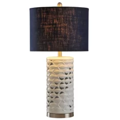 School Of Fish Cylindrical Table Lamp White - StyleCraft: Nautical Accent, No Assembly Required
