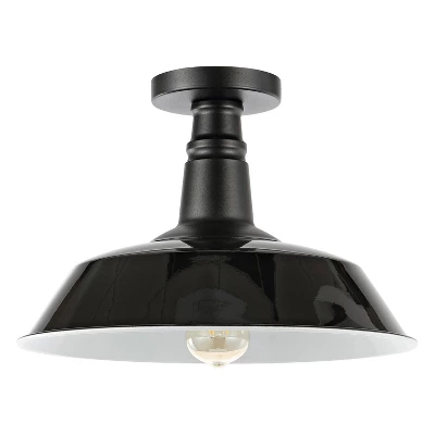 14" 1-Light Camila Classic Industrial Indoor/Outdoor Iron LED Semi Flush Mount Black/White - JONATHAN Y 4 14" 1-Light Camila Classic Industrial Indoor/Outdoor Iron LED Semi Flush Mount Black/White - JONATHAN Y - Image 4