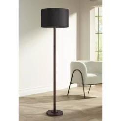 Possini Euro Design Meridian Modern 72" Tall Floor Lamp Oil Rubbed Bronze Metal Light Blaster LED Black Drum Shade For Living Room Bedroom