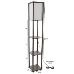 Hastings Home Floor Lamp – Etagere Style Standing Light With 3 Tiers Of Storage Shelving, Brown