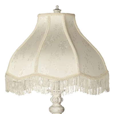 360 Lighting Vintage Shabby Chic Floor Lamp 60" Tall Antique White Cream Scallop Fabric Dome Shade Fringe For Living Room Reading Bedroom 3 360 Lighting Vintage Shabby Chic Floor Lamp 60" Tall Antique White Cream Scallop Fabric Dome Shade Fringe For Living Room Reading Bedroom - Image 3