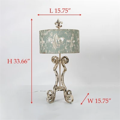Chic Vintage Table Lamp With Distressed Cream And Blue Shade, Decorative Scroll Base, 33.66" Height, 1pc 6 Chic Vintage Table Lamp With Distressed Cream And Blue Shade, Decorative Scroll Base, 33.66" Height, 1pc - Image 6