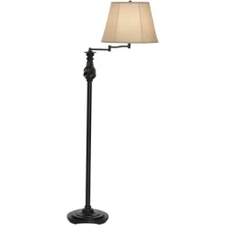 Regency Hill Traditional Swing Arm Floor Lamp 58" Tall Painted Black Bronze Swirl Font Faux Silk Beige Shade For Living Room Reading Office -Lighting Discount Store GUEST ea28e707 36ea 4c27 af69 bd95255f9c35