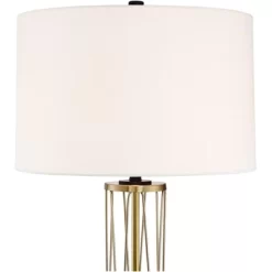 360 Lighting Nathan Modern Table Lamps Set Of 2 With Square Risers 27" Tall Gold Metal USB Charging Ports Off White Drum Shade For Living Room Desk