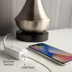 360 Lighting Modern Table Lamp With USB Charging Port 20.5" High Green Ribbed Ceramic Oatmeal Fabric Drum Shade For Bedroom Desk (Color May Vary) -Lighting Discount Store GUEST ebc0f417 de2e 4349 b9ed c3ead5843cdf