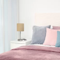 19.5" Bedside USB Port Feature Metal Table Desk Lamp Brushed Steel With Tan Fabric Shade - Creekwood Home -Lighting Discount Store GUEST f05834ce 5eac 442e 8484 da48eb1efe57