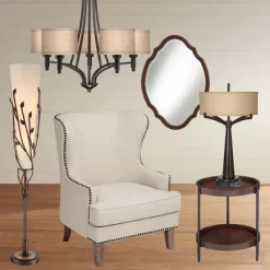 Franklin Iron Works La Pointe Oil Rubbed Bronze Pendant Chandelier 26" Wide Rustic Oatmeal Linen Shade 5-Light Fixture For Dining Room Kitchen Island -Lighting Discount Store GUEST f0d9d244 8caf 4f41 97ef ef64b4a928e2