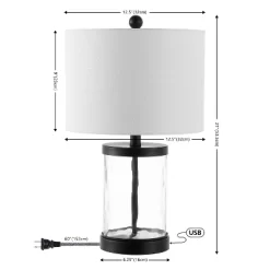 Set Of 2 21" Alexander Modern Iron/Water Glass Table Lamps With USB Port - JONATHAN Y: Bedroom Charging Station, Drum Shade -Lighting Discount Store GUEST f116ba1b 245a 4f65 944d dd88fd61717f