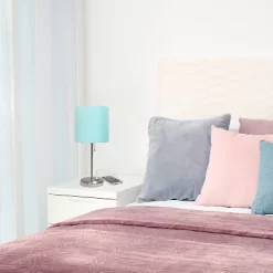 19.5" Bedside USB Port Feature Metal Table Desk Lamp Brushed Steel With Aqua Blue Fabric Shade - Creekwood Home -Lighting Discount Store GUEST f152a596 a214 4126 be1f 55b4c566e442