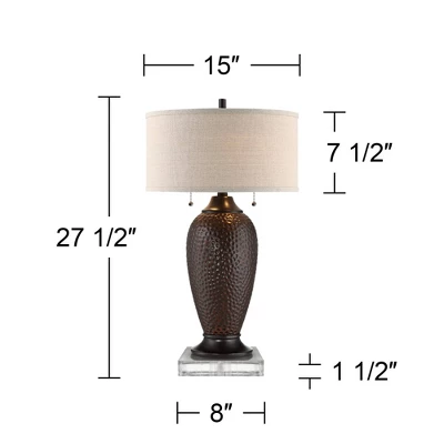 360 Lighting Cody Rustic Farmhouse Table Lamps Set Of 2 With Square Risers 27 1/2" Tall Oiled Bronze Hammered Oatmeal Drum Shade For Bedroom Bedside 3 360 Lighting Cody Rustic Farmhouse Table Lamps Set Of 2 With Square Risers 27 1/2" Tall Oiled Bronze Hammered Oatmeal Drum Shade For Bedroom Bedside - Image 3