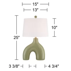 360 Lighting Lyrah 25" High Mid Century Modern Table Lamp Green Glaze Finish Ceramic Single White Shade Living Room Bedroom Bedside Nightstand House -Lighting Discount Store GUEST f365285a 08a9 4b70 b3c7 a96aaa45bb5b