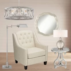 Franklin Iron Works Salima Brushed Nickel Gray Pendant Chandelier 21 1/4" Wide Farmhouse Rustic LED 5-Light Fixture For Dining Room Kitchen Island -Lighting Discount Store GUEST f6c9d15d 021d 4a1e 8572 655819e1ba75