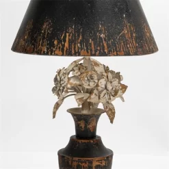 Vintage Floral Table Lamp With Distressed Black Shade And Elegant Flower Accents, Rustic Home Decor, 1pc -Lighting Discount Store GUEST f8710ee6 f176 479d acab 10652c8b7020