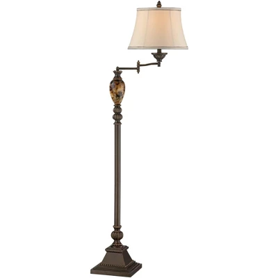 Kathy Ireland Vintage Swing Arm Floor Lamp 61" Tall Bronze Marble Font Faux Silk Shade For Living Room Reading House Bedroom Home 5 Kathy Ireland Vintage Swing Arm Floor Lamp 61" Tall Bronze Marble Font Faux Silk Shade For Living Room Reading House Bedroom Home - Image 5