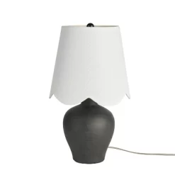 Nourison 18" Small Black Ceramic Table Lamp With Scallop Shade