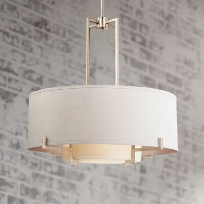 Possini Euro Design Concentric Brushed Nickel Pendant Chandelier 28" Wide Modern White Fabric Drum 4-Light For Dining Room House Foyer Kitchen Island 1 Possini Euro Design Concentric Brushed Nickel Pendant Chandelier 28" Wide Modern White Fabric Drum 4-Light For Dining Room House Foyer Kitchen Island