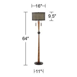 Franklin Iron Works Modern Mid Century Farmhouse Rustic Floor Lamp 64" Tall Bronze Cherry Wood Metal Cream Double Drum Shade For Living Room Reading -Lighting Discount Store GUEST fefb1d8f d917 40ce b288 a528ff2beb21